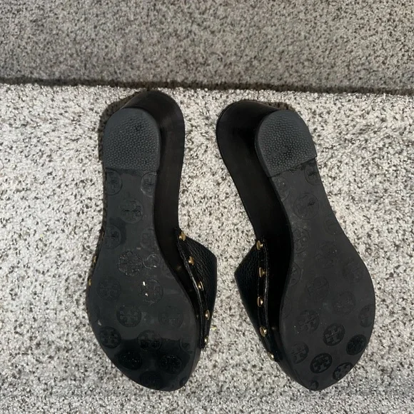 Tory Burch Embossed Black Leather Clogs - Picture 6 of 6